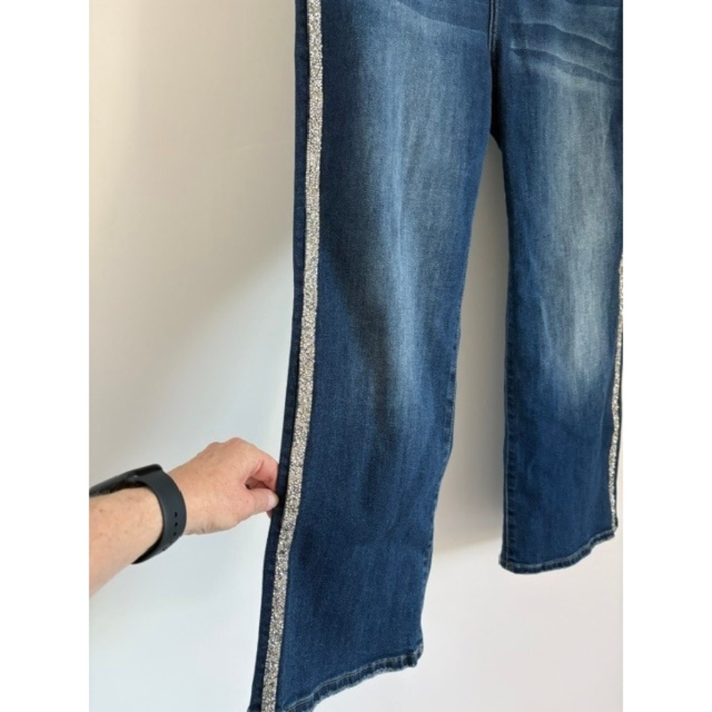 Risen Jeans Womens High Rise Straight Leg Rhinestone Side Stripe Blue Denim 1XL - Picture 3 of 6